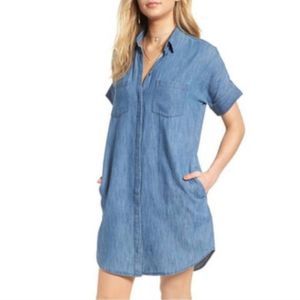 NWT Madewell XS Courier Denim Shirt Dress Short Sleeve w pockets blue